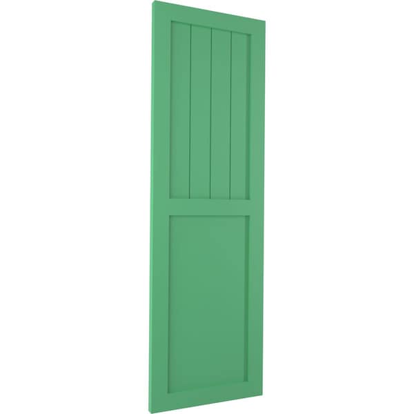 True Fit PVC Farmhouse/Flat Panel Combination Fixed Mount Shutters, Lilly Pads, 15W X 61H